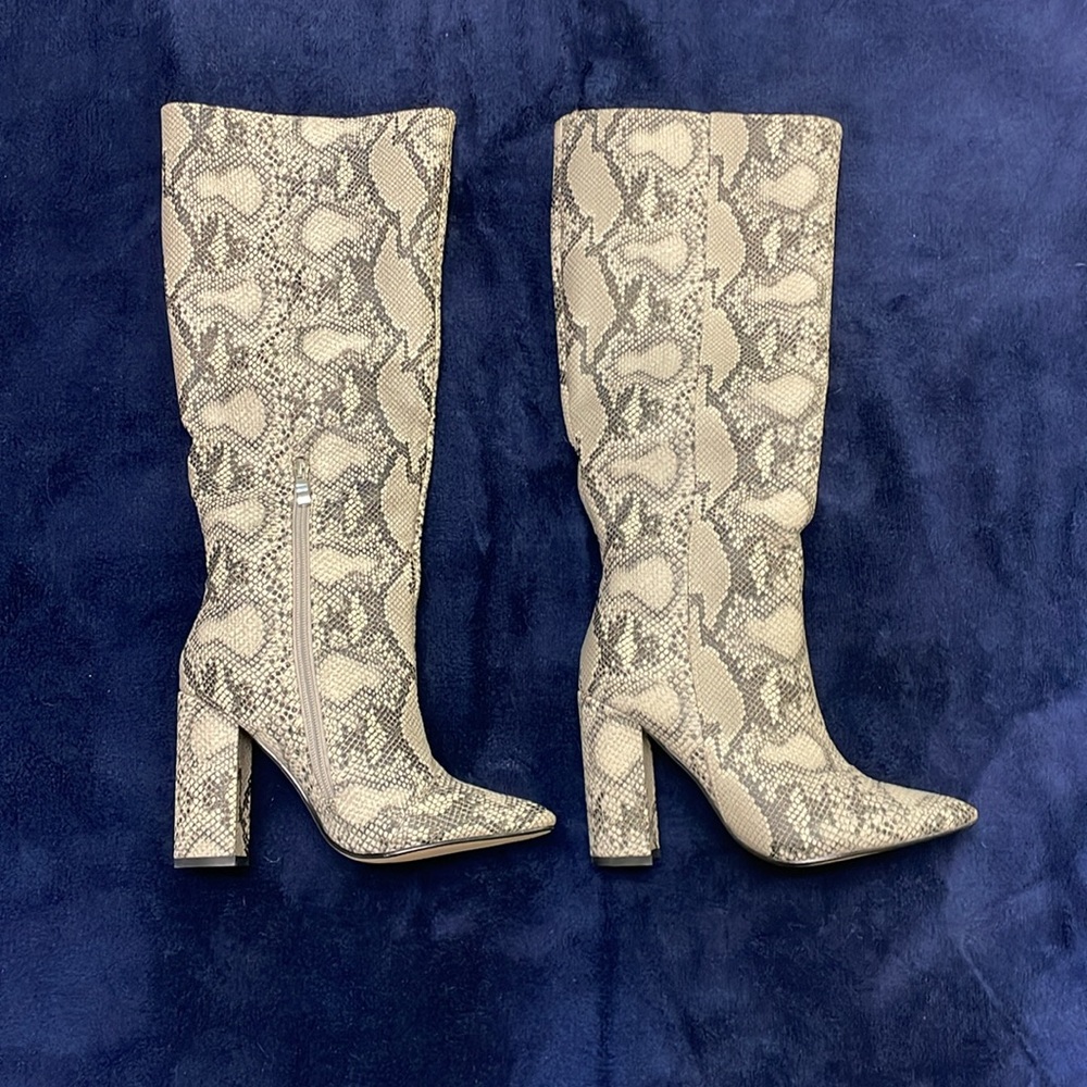 Knee high snake print faux leather boots